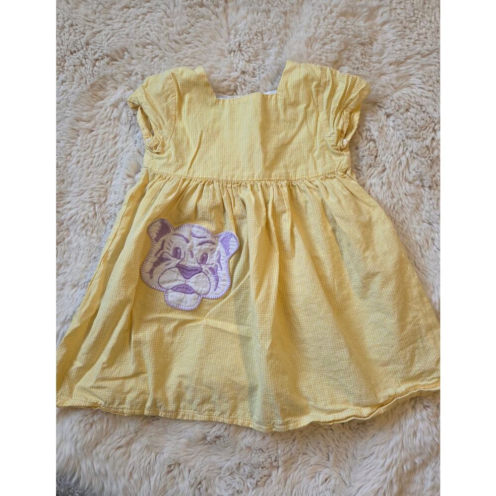 Pixie Lily Tiny Couture Creations Yellow Gingham Print Purple Tiger Applique 4t